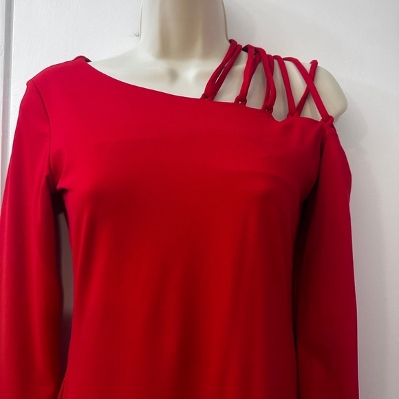 Susana Monaco Women’s Red Cut-Out Shoulder Dress, Size M - Long Sleeve - Picture 3 of 14